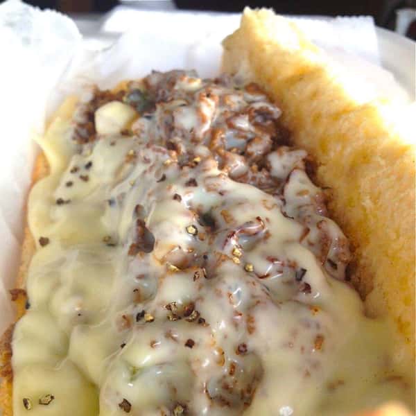 Cheesesteak sandwich hot off the flat top