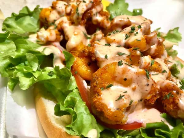 Overstuffed po'boy on a French roll