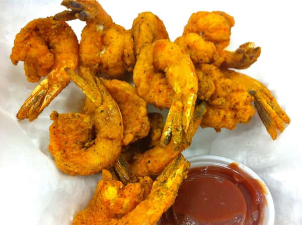 Golden fried shrimp with fries