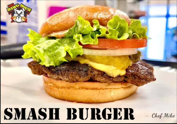 Smash burger with melted cheese on a toasted bun